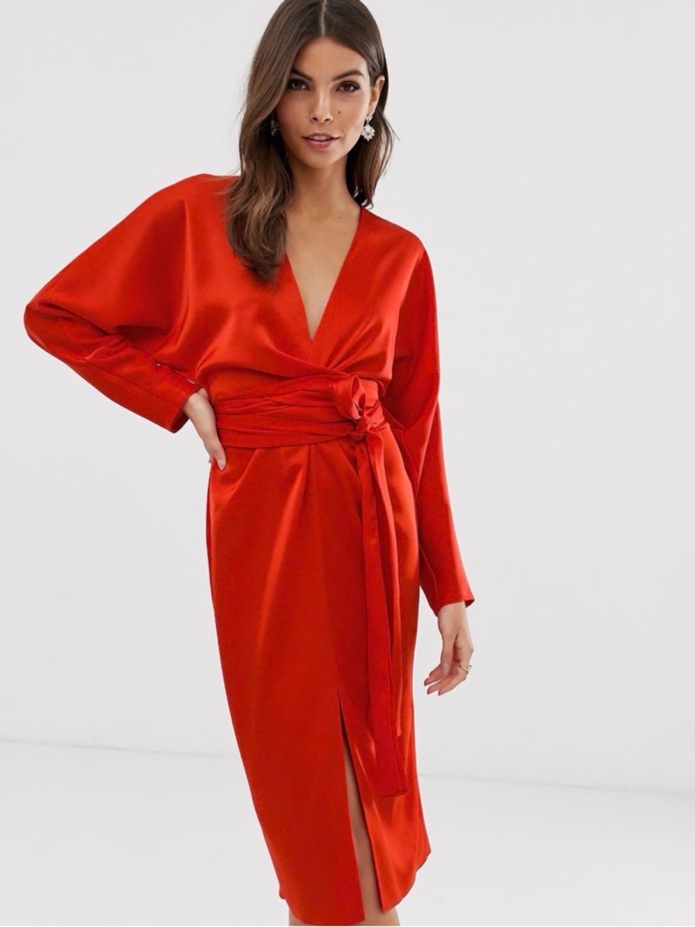 ASOS Red Midi Wrap Satin Dress